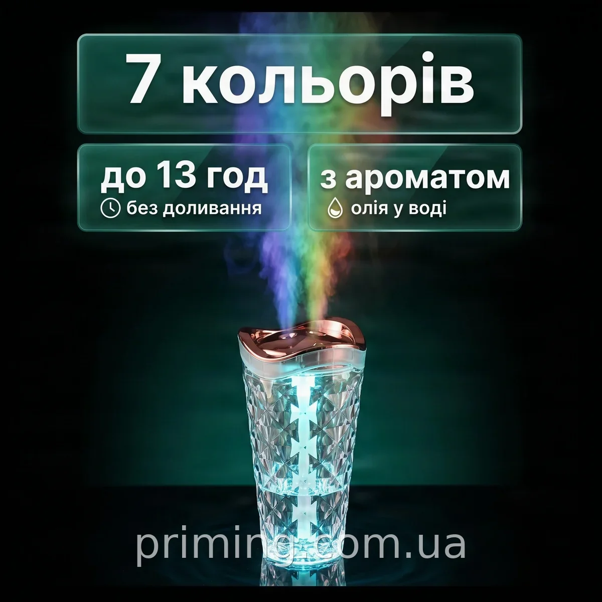 Ультразвуковий зволожувач повітря у вигляді вази з підсвічуванням 800 мл від USB для дому та дитячої кімнати