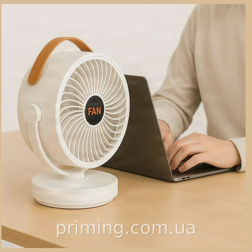 Аккумуляторный мини-вентилятор Mini fan VU-05 FS-25 с LED-подсветкой, автооборотом, 3 скорости, увлажнение