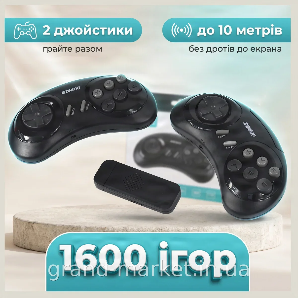 Ігрова приставка ретро з двома безпровідними джойстиками Game Controller SG800, чорна, підтримка TF та USB