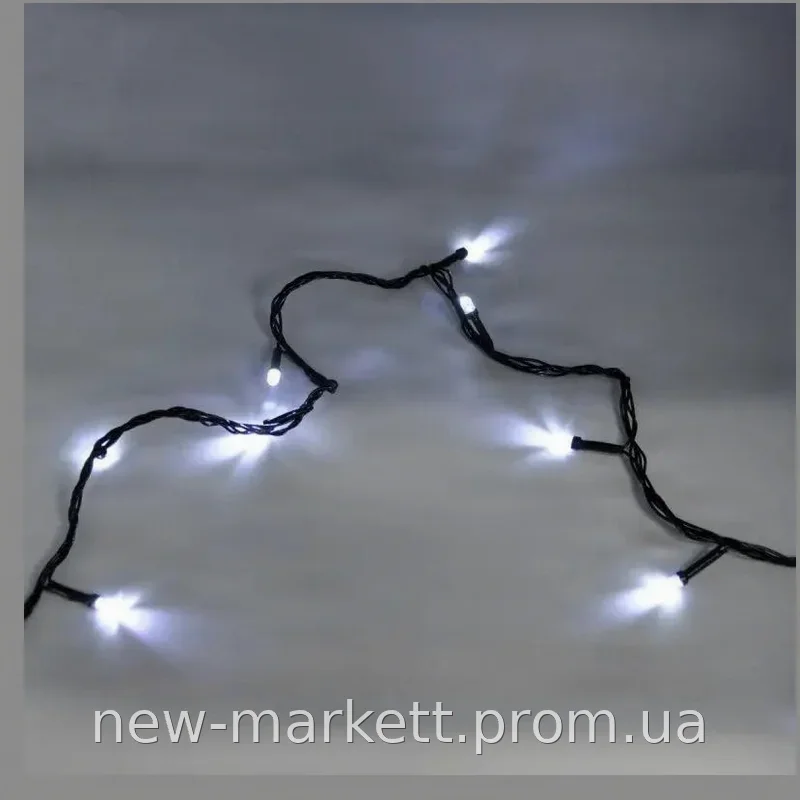 Гирлянда-нитка String-Lights LED 100 ламп 7 м черный провод, белый свет 220В с контроллером 8 режимов
