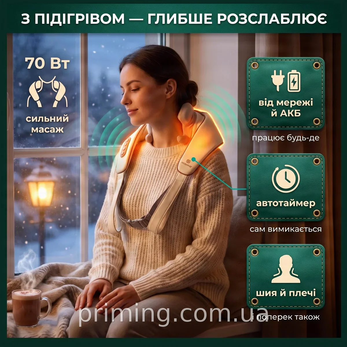Аккумуляторный вибрационный массажёр для шеи и плеч с подогревом, ударный Muscle Massager для спины и бёдер