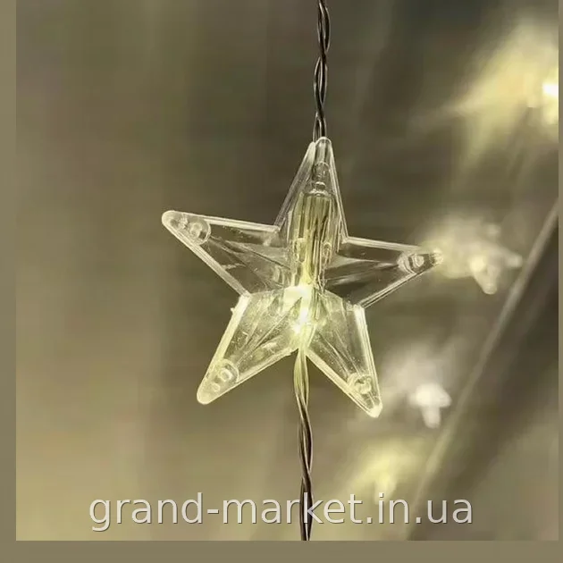 Гірлянда-штора LED 3х3 м теплий білий USB, зірки, IP44, динамічний режим для інтер'єру та свята