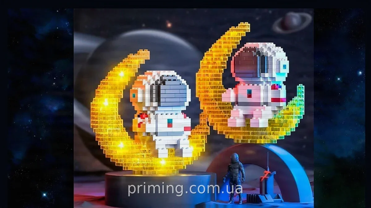 Мини-конструктор 3D ночник Астронавт на Луне с LED подсветкой - лучший подарок для детей от 6 лет, яркий космос