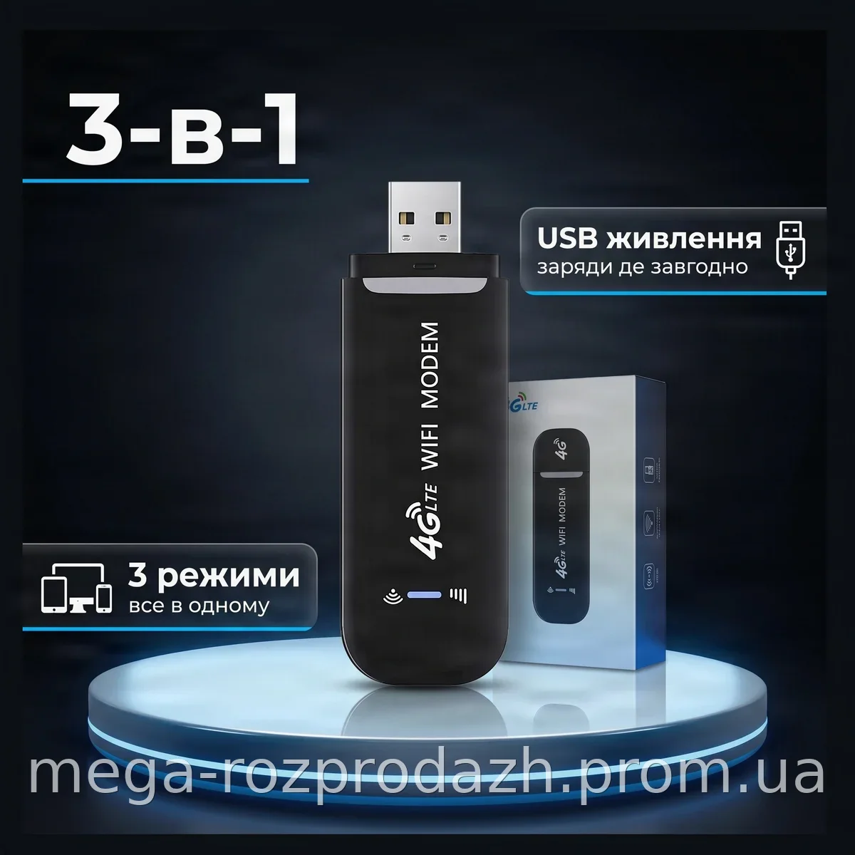 Модем-роутер 4G LTE Wi-Fi беспроводной USB Plug and Play черный - для дачи и дома, высокая скорость