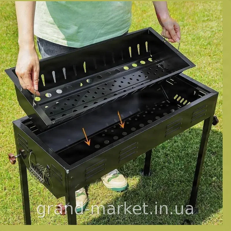 Складний мангал-барбекю BBQ CA-03-1 з ніжками та шампурами, регульована решітка-гриль з хромованої сталі