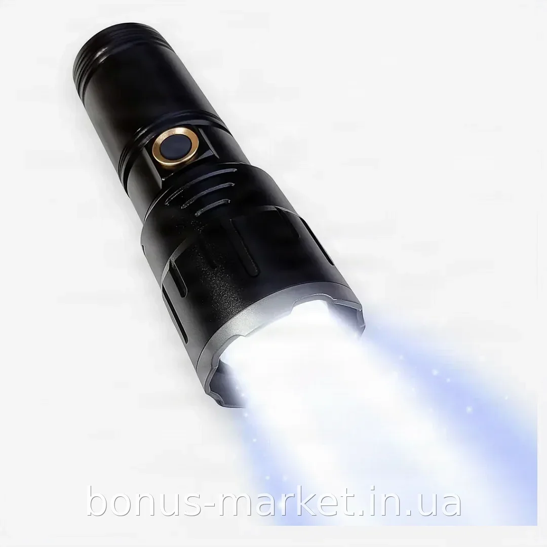 Аккумуляторный ручной LED фонарь Bailong BL-106 FM30-TG 2650 мАч мощный металлический черный с USB зарядкой