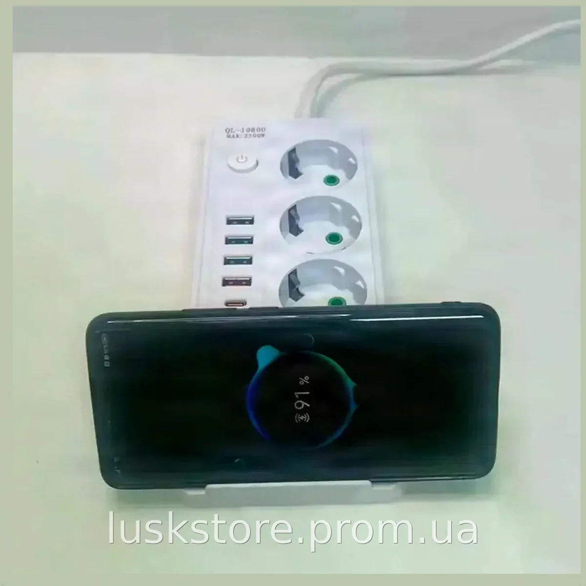 Сетевой удлинитель-фильтр Q360/PNS-06 с беспроводной зарядкой, 3 розетки 220V, 4 USB, 2 PD Type-C, LED, белый