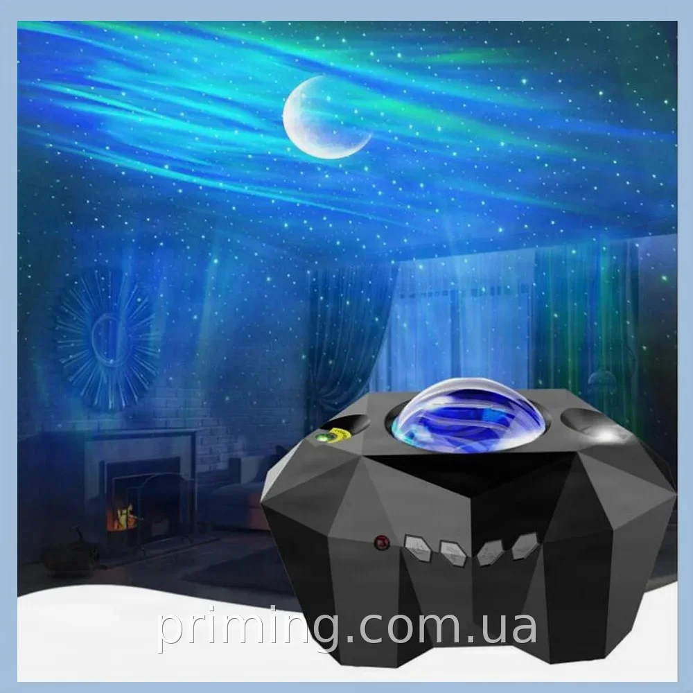 Нічник-проектор зоряного неба Aurora Moon з Bluetooth колонкою, RGB-світлодіодами, пультом ДУ та таймером