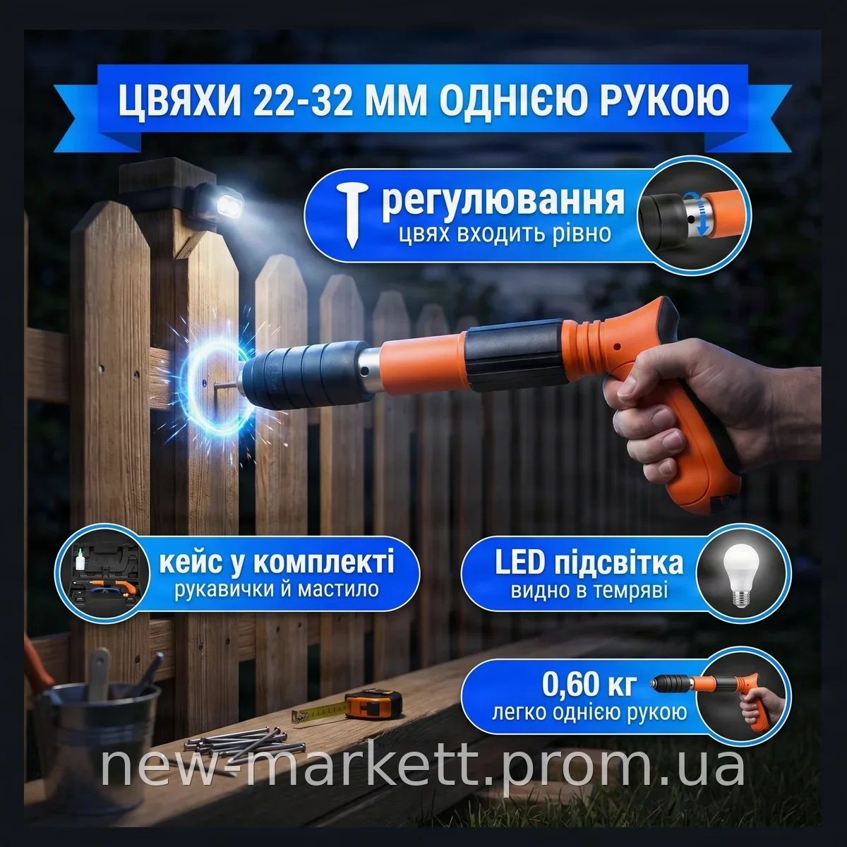 Ручной степлер-пистолет для мебели и обивки, строительный нейлер Jumpex, прочный, в кейсе, для дома и ремонта