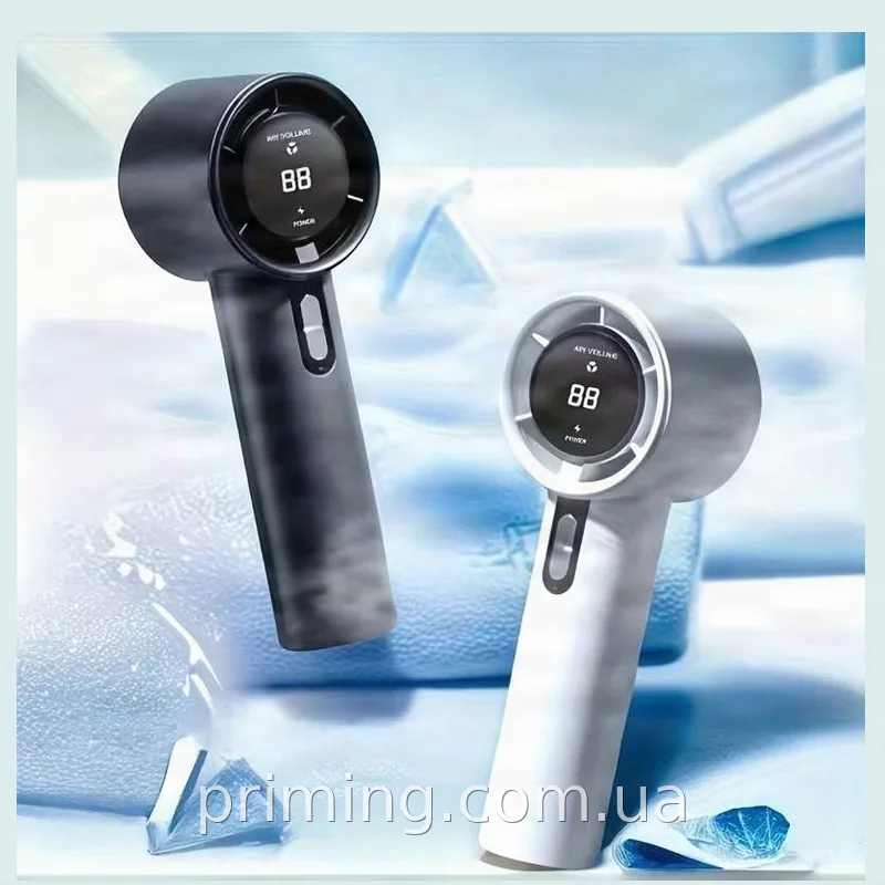 Портативный безлопастной вентилятор DS1013 аккумуляторный ручной USB с LED-дисплеем три скорости нежно-розовый