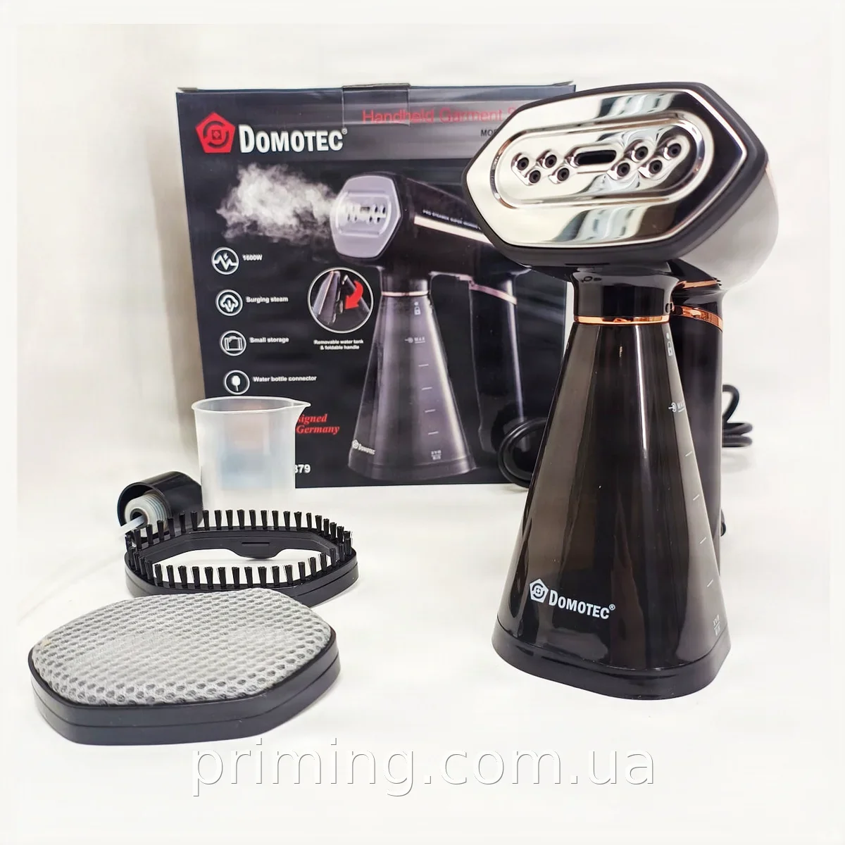 Ручний відпарювач для одягу Domotec MS-1272 1600 Вт потужний з регулюванням пари та бачком 350 мл