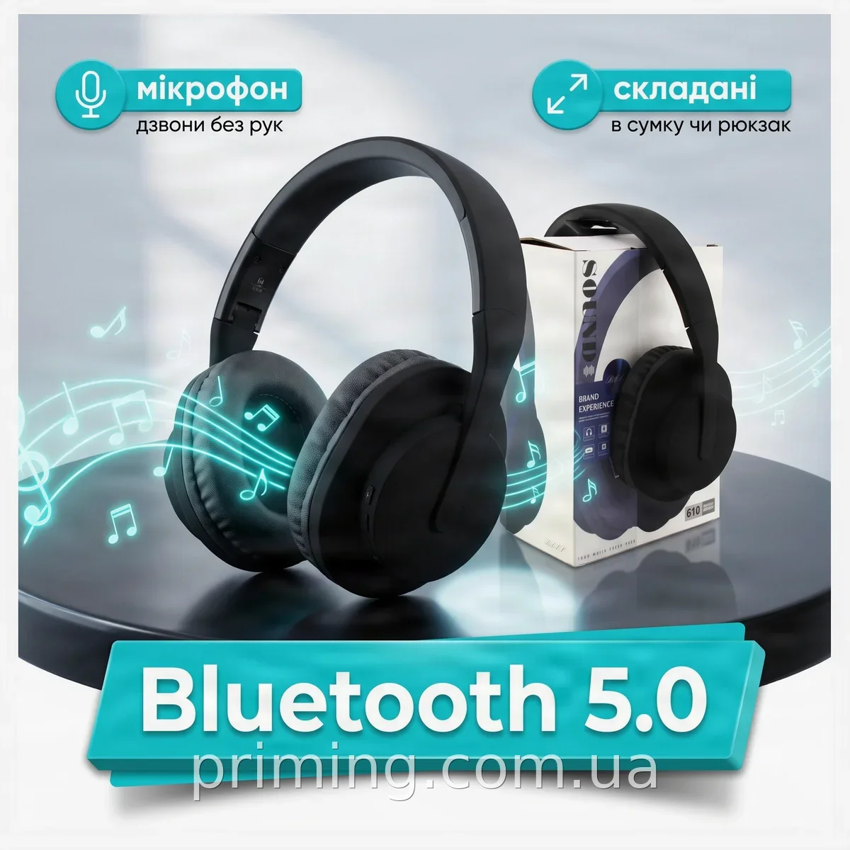 Безпроводові Bluetooth навушники накладні AN 610 BT чорні з мікрофоном та оголів'ям, для спорту, 10 год роботи