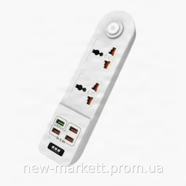 Сетевой удлинитель BKL-02 на 2 розетки и 4 USB 3.4A белый, антистатик, с защитой от перенапряжений, кабель 2 м