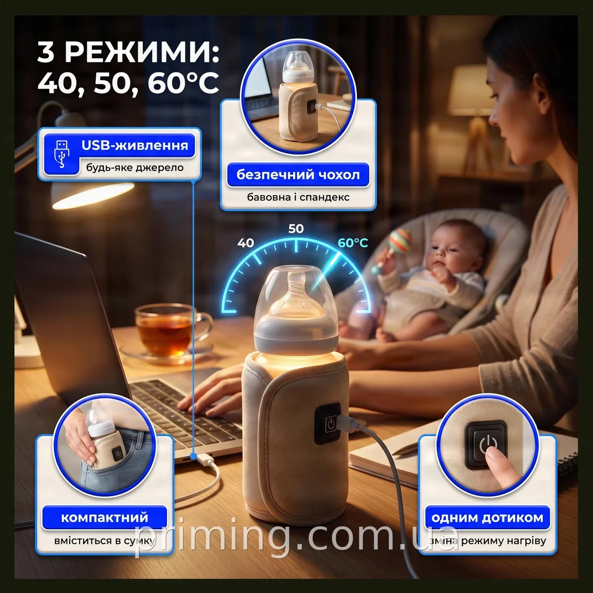 USB підігрівач дитячих пляшечок термос для суміші та води в дорогу, Insulated Bottle Cover EL0227