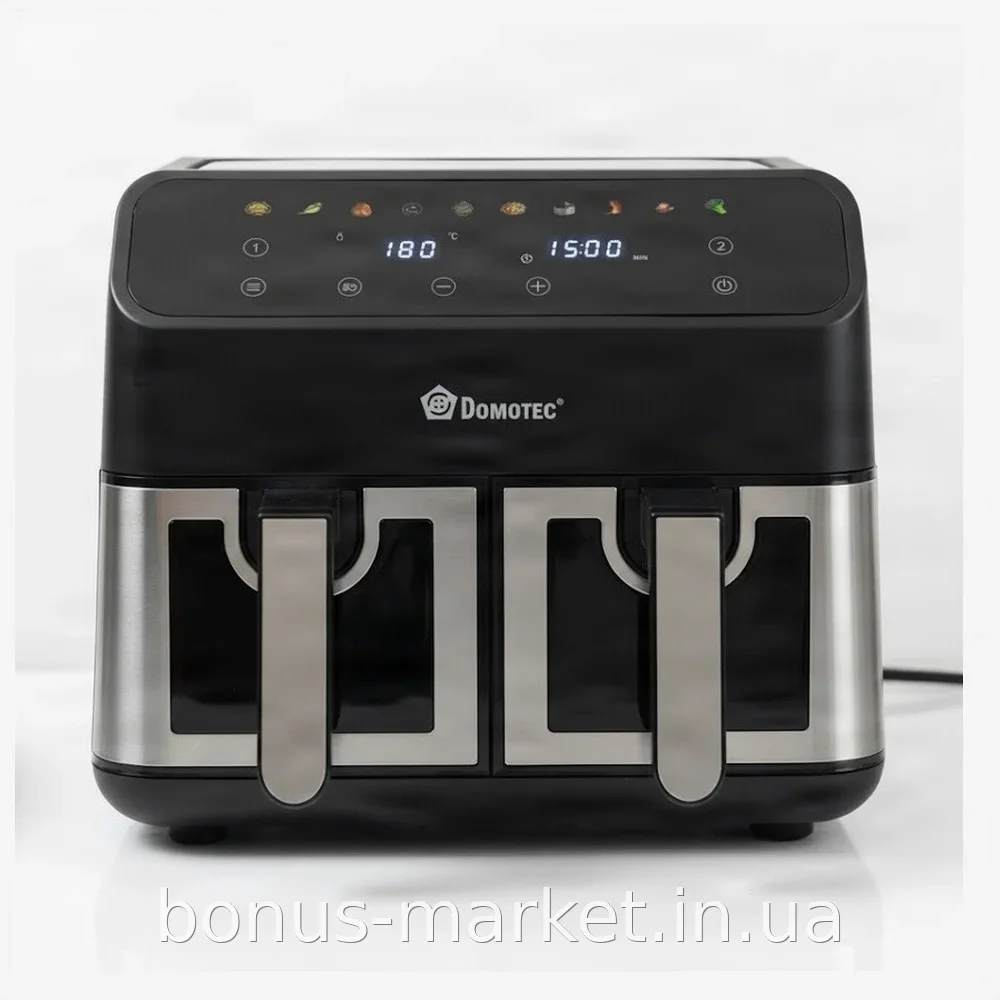 Аэрогриль-фритюрница на две корзины Domotec MS-3226, 13 литров, 4800 Вт, сенсорное управление, черная