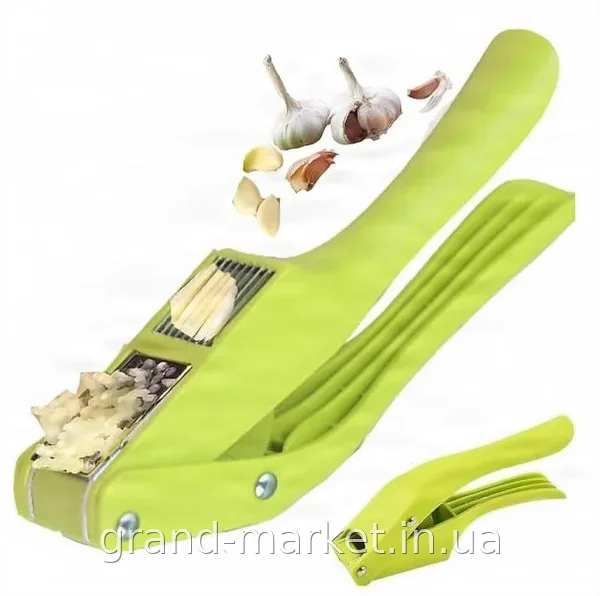 Кухонный пресс для чеснока 2 в 1 Garlic Slicer, давилка и слайсер ручная, из пластика и стали, зеленый