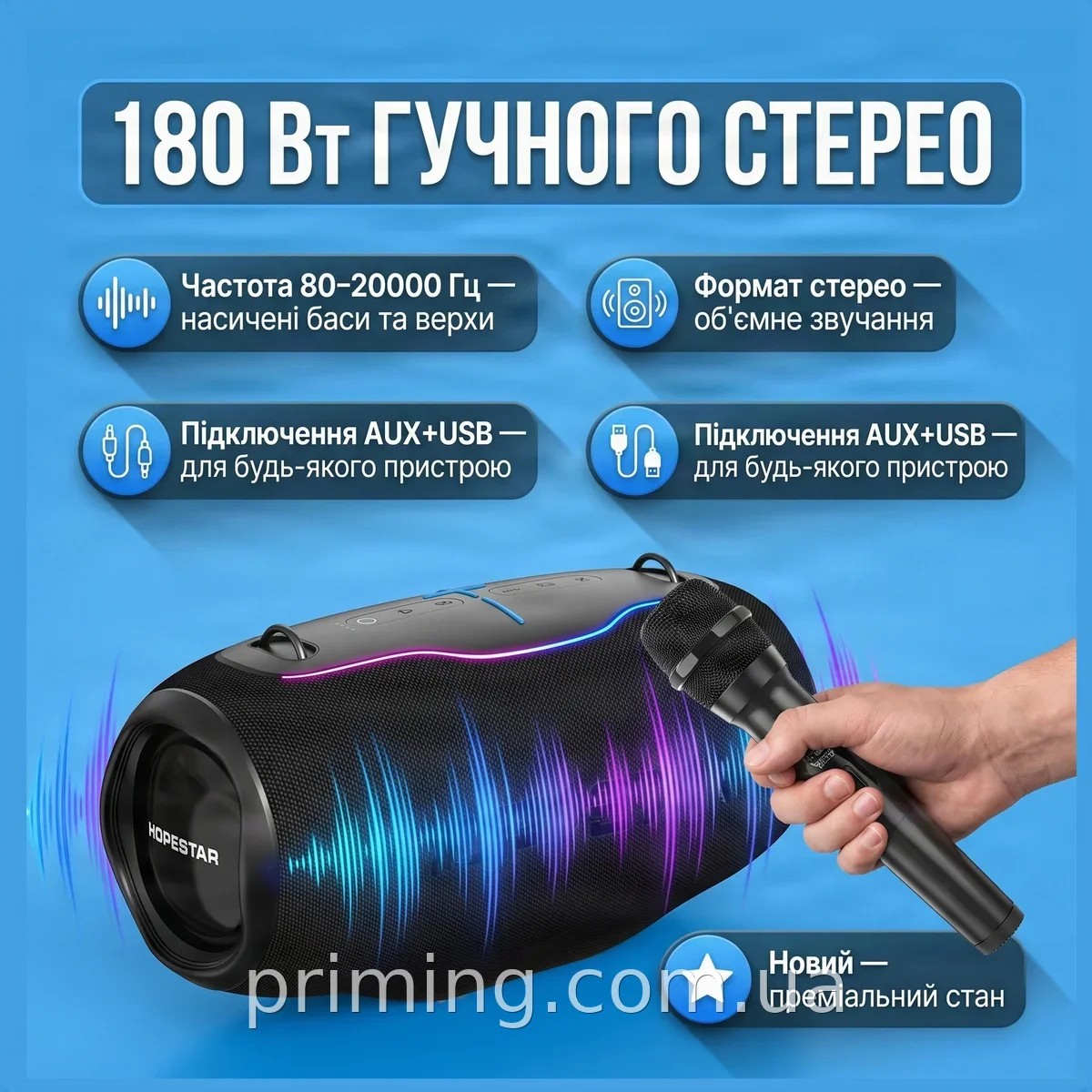 Беспроводная портативная колонка Hopestar H86 180W для караоке и вечеринок, с микрофоном, USB и AUX