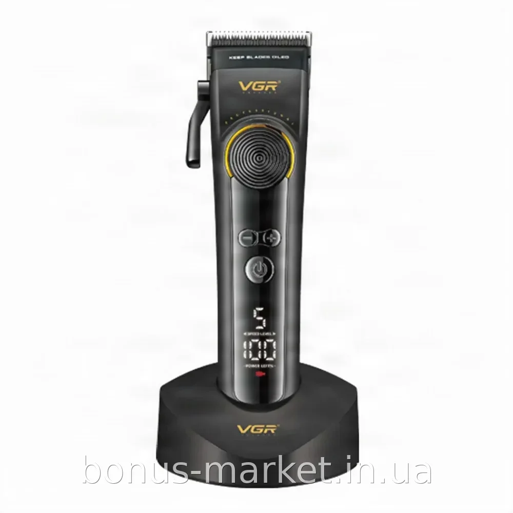 Беспроводная аккумуляторная машинка для стрижки волос и бороды VGR V-199 с LED-дисплеем и 6 насадками