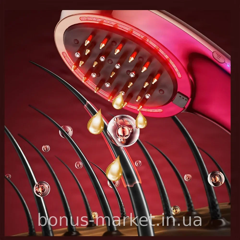 Электрический массажный гребень для роста волос с LED-светотерапией и вибрацией, модель LY-875
