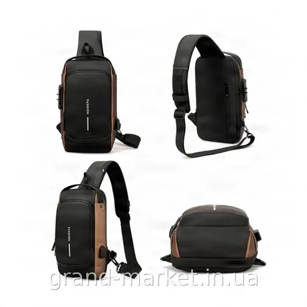 Сумка нагрудная через плечо Backpac XL-1514100 с кодовым замком серая маленькая из Оксфорда для путешествий