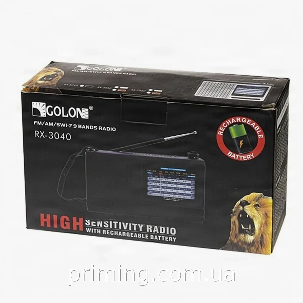 Портативный радиоприемник FM/AM аккумуляторный черный Golon RX-3040 с USB для дома дачи и путешествий