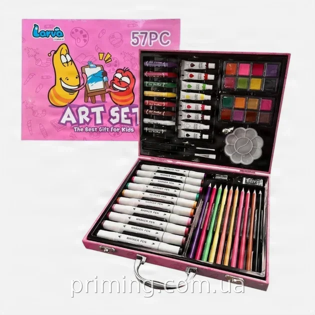 Набор для рисования Art Set 57 предметов в металлической коробке, цветные карандаши и фломастеры для девочек