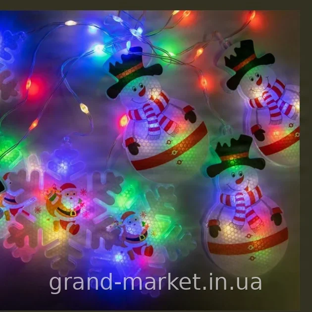 Гирлянда-штора светодиодная Xmas с 3D фигурками снеговика и снежинок 3м на 70см, 95 ламп мультиколор от сети