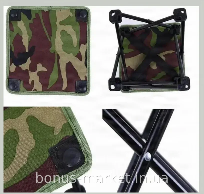Складний сталевий стілець для пікніка HX-28×28×24, камуфляж, у чохлі, компактний для відпочинку до 80-100 кг