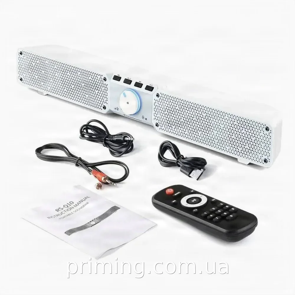 Акумуляторна бездротова Bluetooth колонка SOUNDBAR Q10 з пультом, білий корпус, 90-18000 Гц, 85 дБ