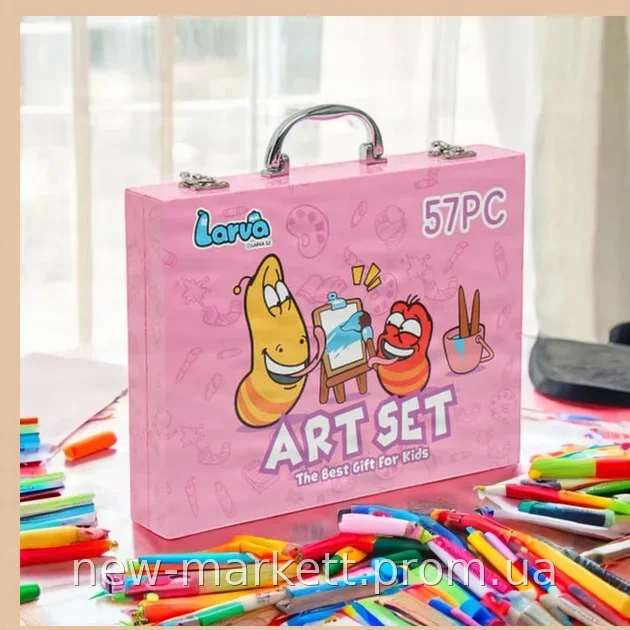 Набор для рисования и творчества Art Set 57 предметов в розовом металлическом кейсе для девочек от 3 лет