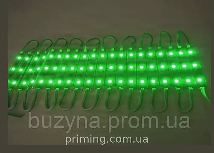 Світлодіодна стрічка SMD5730 зелена 20 світлодіодів 12В 12Вт, вологозахист IP65, кут 120°, модуль гірлянда