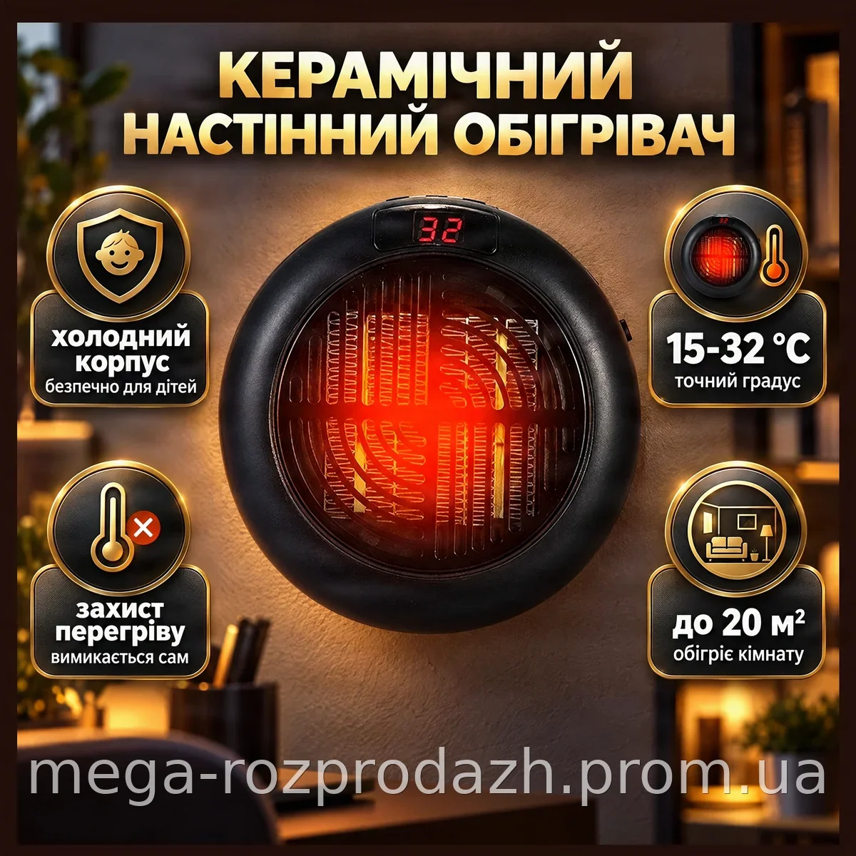 Портативный обогреватель Wonder Heater KLW-019A1 900 Вт, керамический, с таймером на 12 часов, для дома и офиса