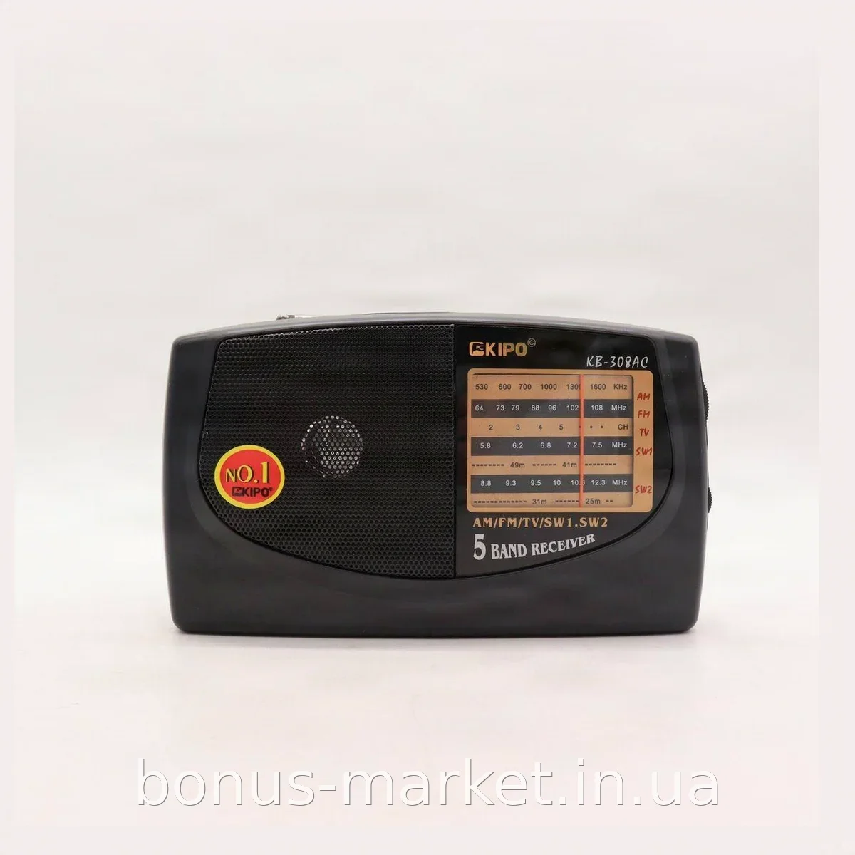 Портативний радіоприймач KIPO KB-308AC аналоговий FM/TV/SW, живлення від батарейок та мережі 220В, чорний