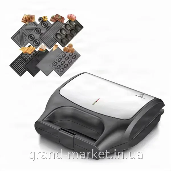Багатофункціональна сендвічниця 8-в-1 Domotec RAF R-551 800 Вт з насадками для вафель, сендвічів та гриля