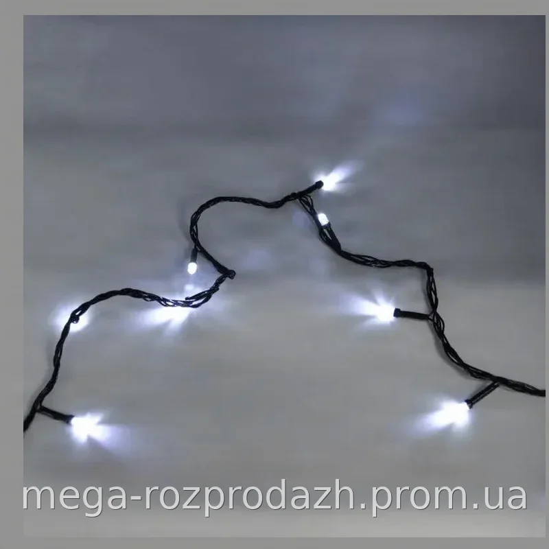 Гирлянда-нитка String-Lights 100W 7м белая LED SMD на 100 ламп, 8 режимов свечения, черный провод для дома