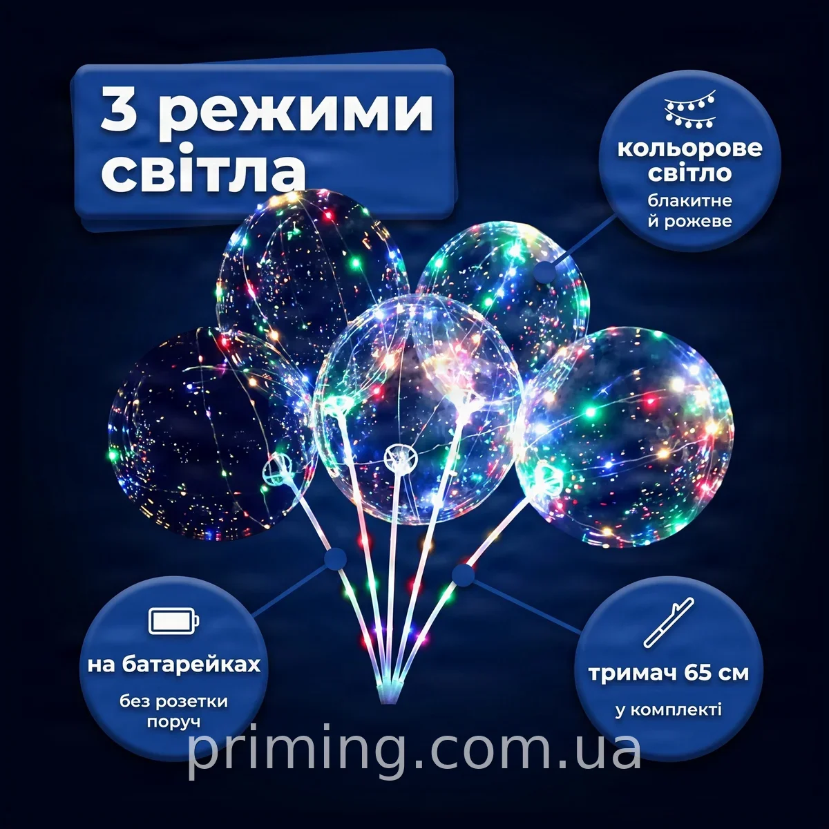 Воздушные шары с LED подсветкой латексные разные цвета для гирлянды и арки BOBO Led Ballons ART-0611