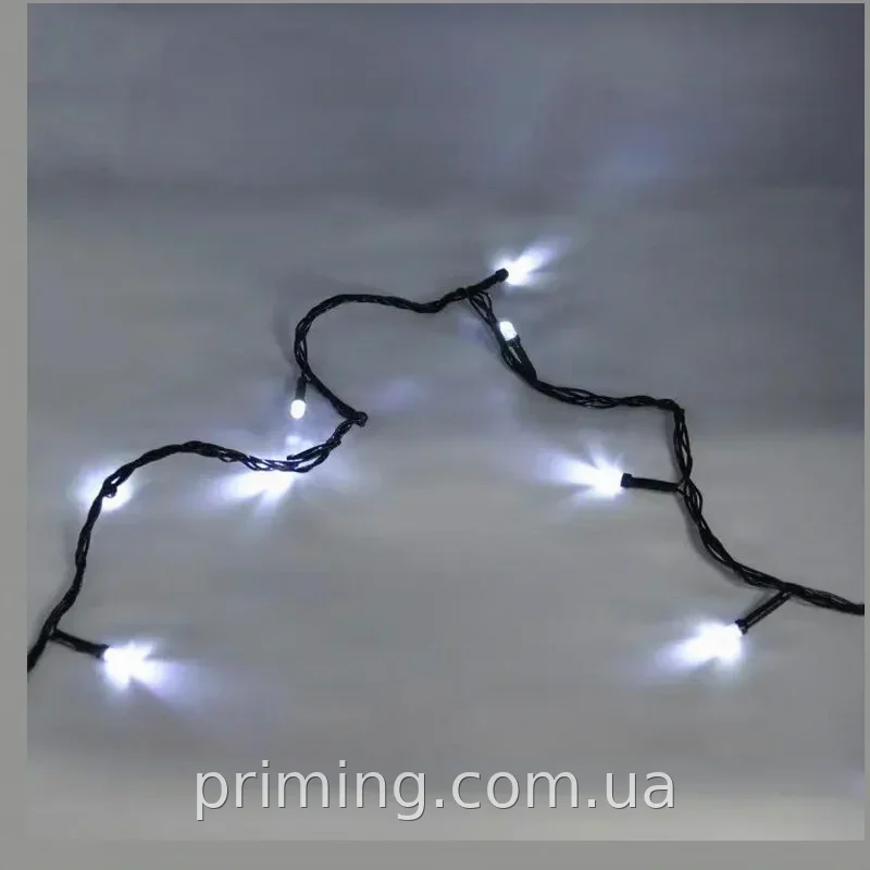 Гирлянда-нить String-Lights LED 100W, 7 метров, 100 шестигранных ламп, белый свет, 8 режимов, черный провод