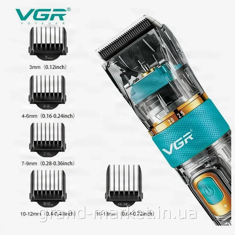 Профессиональная аккумуляторная машинка для стрижки волос VGR V-695, беспроводной триммер 2600 мА·ч, 6 насадок