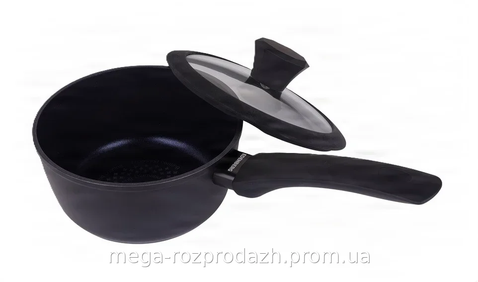 Ковш Edenberg EB-3482 1,5 л с алмазным антипригарным покрытием и стеклянной крышкой, литой алюминий 18 см