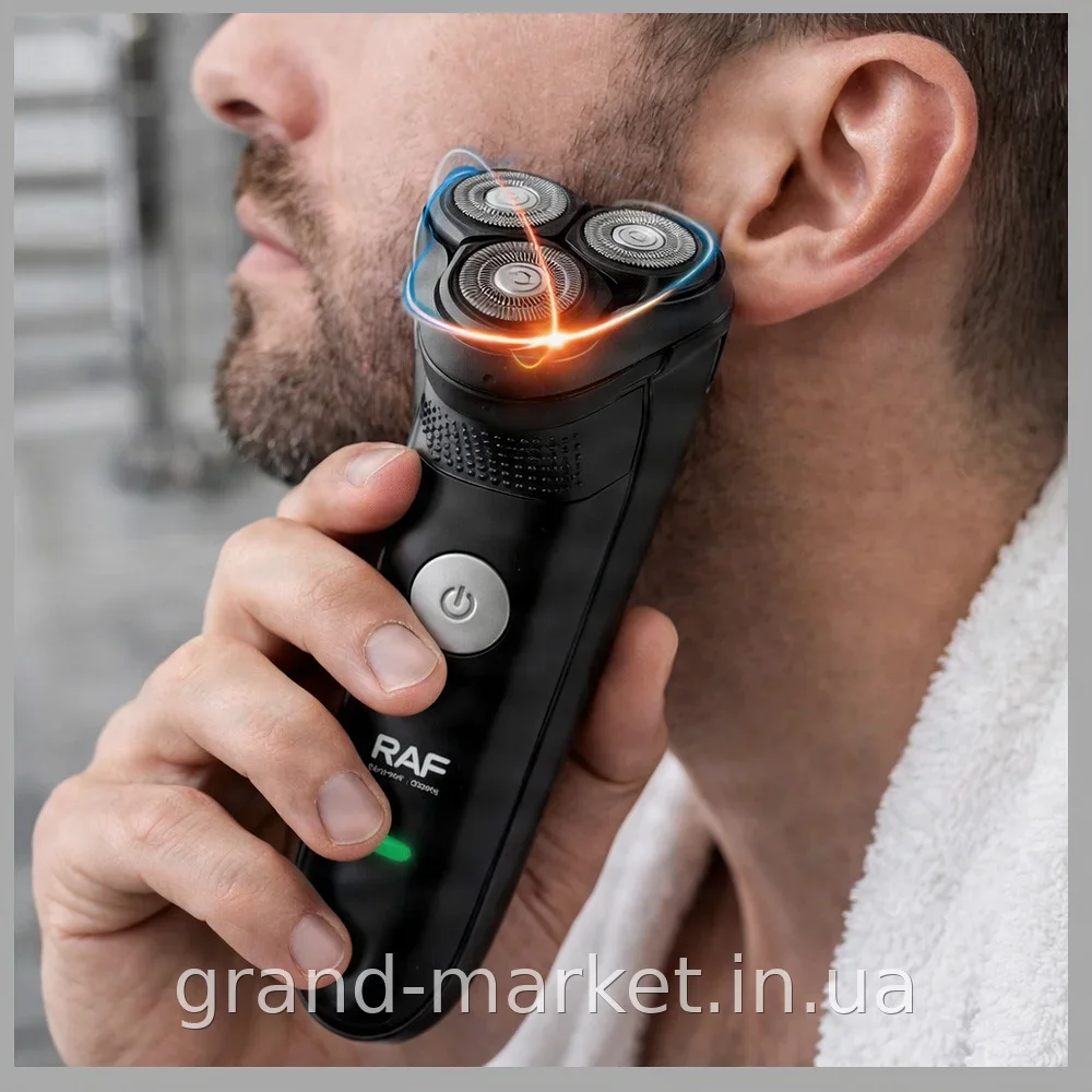 Акумуляторна електробритва RAF R.4040 USB чорна, 3 плаваючі головки для гладкого гоління обличчя та бороди