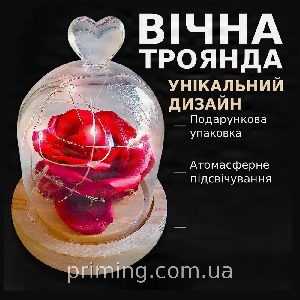Роза в колбе под стеклянным куполом с LED-подсветкой, стильный декоративный подарок для романтических моментов