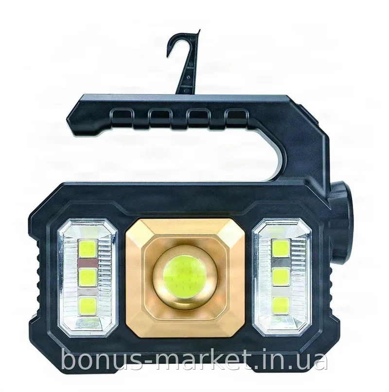 Ручной аккумуляторный фонарь TORCH KJ-208T с солнечной панелью, 6 режимов, COB+SMD LED, дальность 300 м
