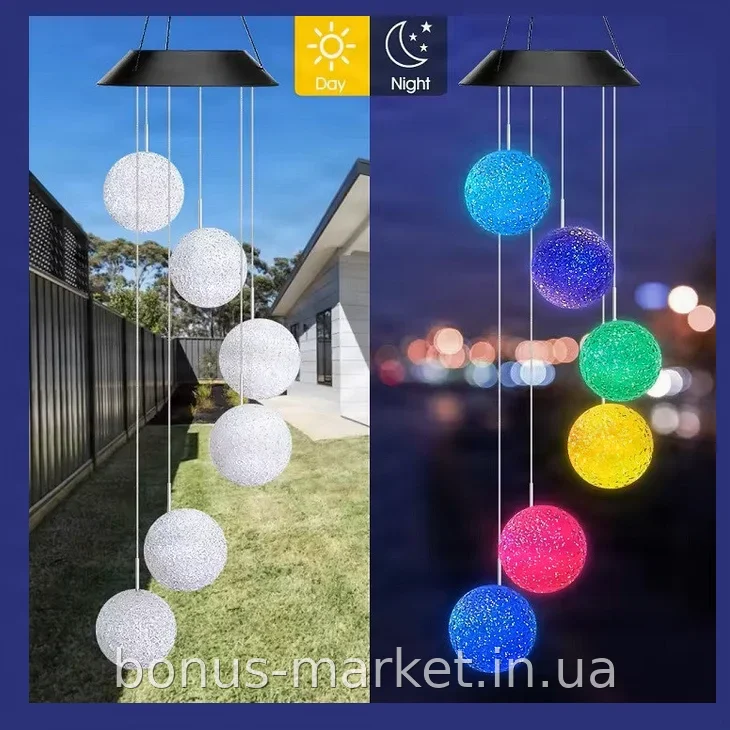 Садовая подвесная лампа с 6 LED шарами на солнечной батарее, декоративный светильник Арт-деко для улицы