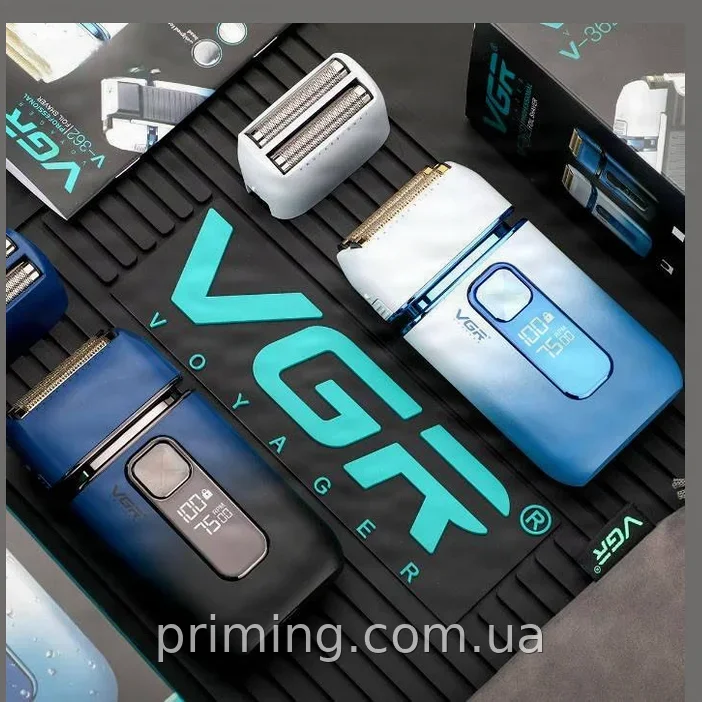 Аккумуляторный триммер-шейвер VGR V-362 для бритья бороды и усов, с LED-дисплеем, влажная и сухая очистка, зарядка