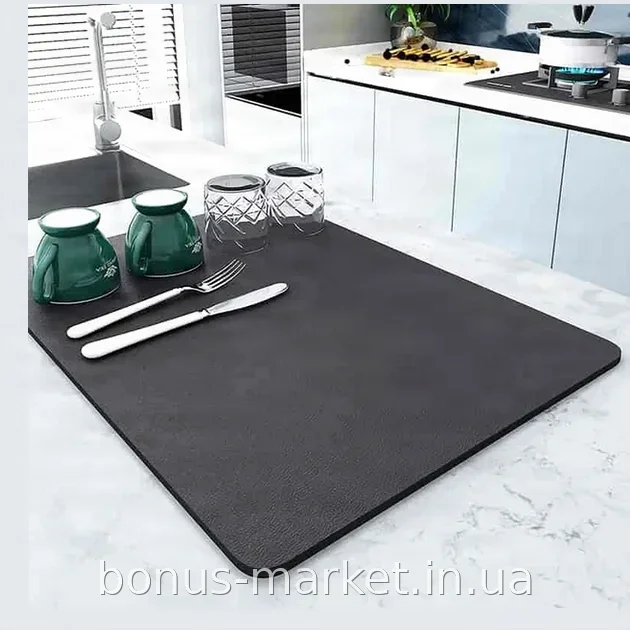 Влаговпитывающий кухонный коврик для сушки посуды 59×40 см - мягкий, лёгкий в уходе, защищает столешницу