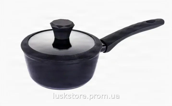 Ковш Edenberg 1,5 л EB-3482 с алмазным антипригарным покрытием и стеклянной крышкой, литой алюминий 18 см