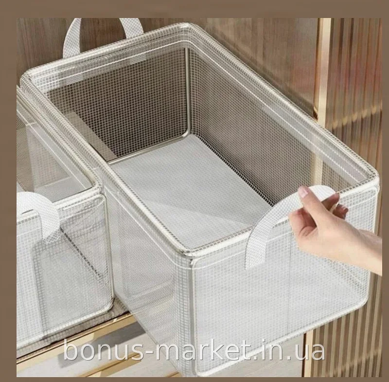 Органайзер для одежды из сетки Storage basket 30х24х16 см, белый - коробка для хранения вещей в шкафу