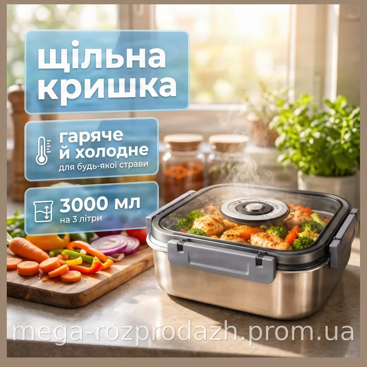 Пищевой контейнер из нержавеющей стали 3000мл AND 20687-15, квадратный герметичный ланчбокс для продуктов