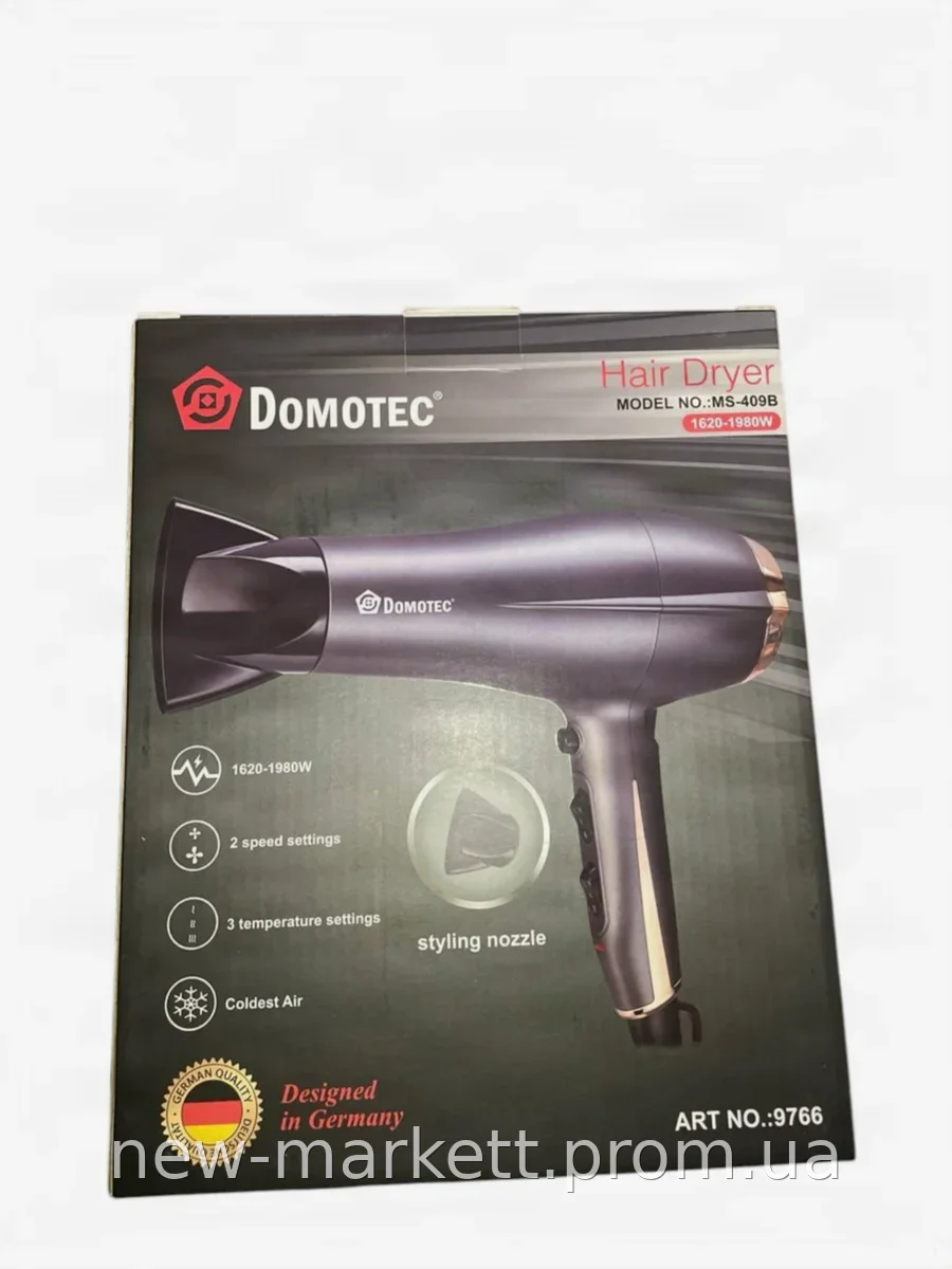 Фен для волос Domotec MS-409B 2000 Вт профессиональный с ионизацией, холодным обдувом и защитой от перегрева
