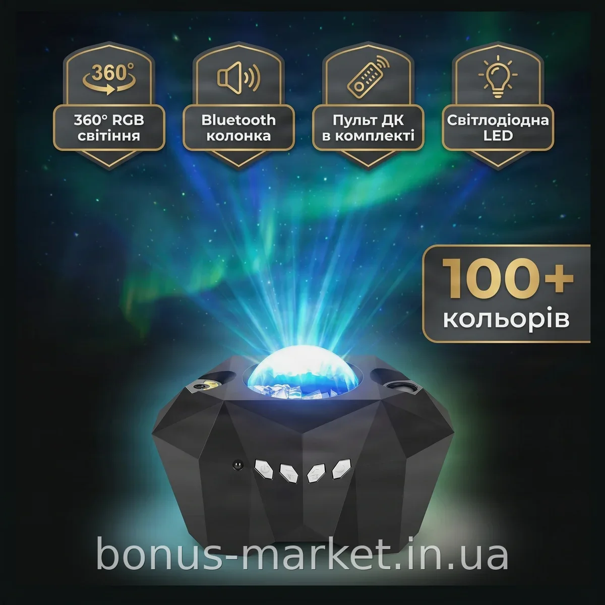 Нічник-проєктор зоряного неба Aurora Moon з Bluetooth і пультом, RGB-підсвітка для спальні та дитячої